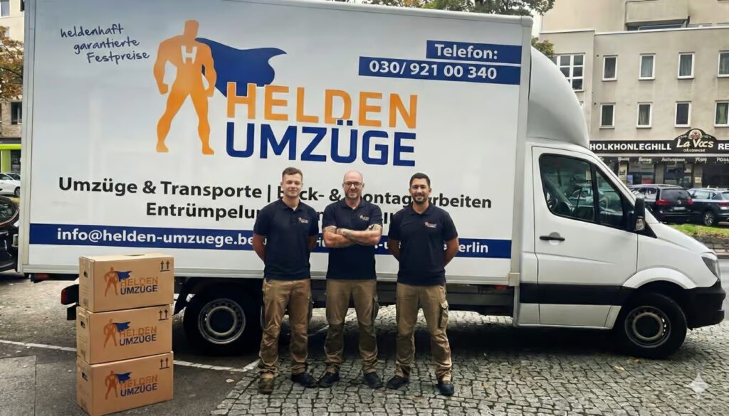 Das Team von Helden Umzüge vor dem Firmentransporter